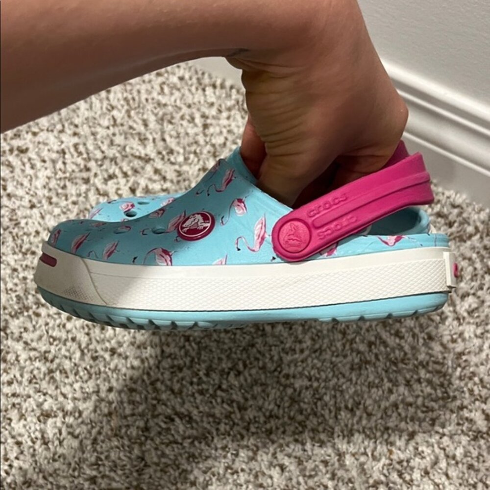 CROCS Kids Blue and Pink Flamingo Clogs - Picture 4 of 4